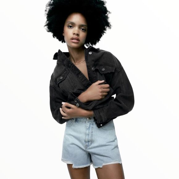 ZARA | Light Blue | HIGH RISE RIPPED HEM DENIM SHORTS - Picture 7 of 11